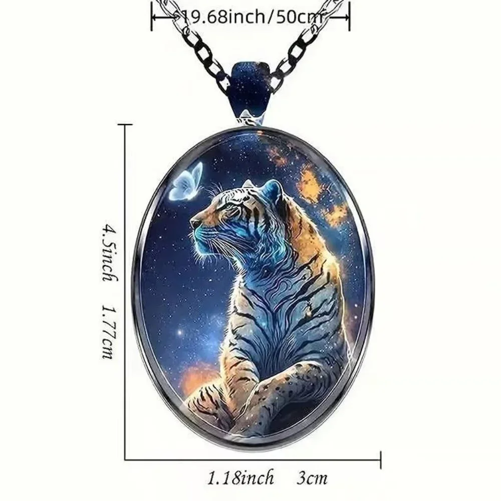 Silver Oval Shaped TIGER Pendant Necklace